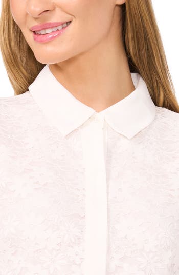 (取寄) シーシー レディース レース ショート スリーブ ヒドゥン プラケット シャツ CeCe women Lace Short Sleeves Hidden Placket Shirt New Ivory Women's CeCe Lace Short Sleeves Hidden Placket Shirt