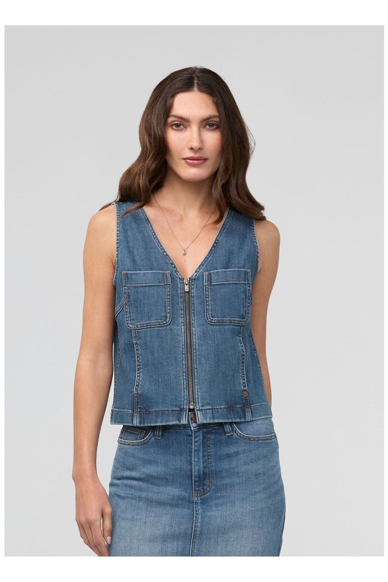 Performance Denim Zip Front Vest, Main, color, Blue-Ash