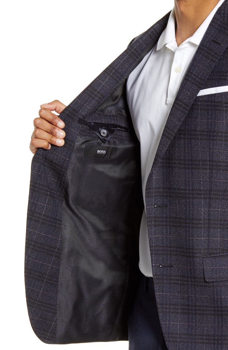 BOSS Hutsons Trim Fit Plaid Wool Sport Coat, Alternate, color,