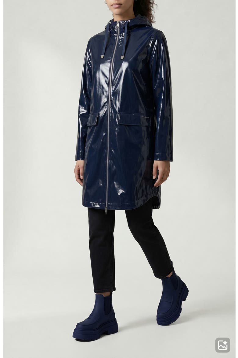 Janae Coated Vinyl Hooded Raincoat, Alternate, color, NAVY VINYL