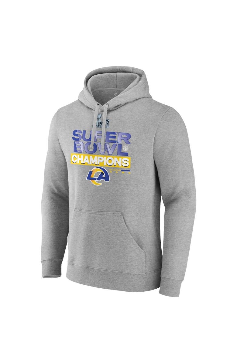 FANATICS Men's Fanatics Branded Heathered Gray Los Angeles Rams Super Bowl LVI Champions Locker Room Trophy Collection Fitted Pullover Hoodie, Alternate, color, 