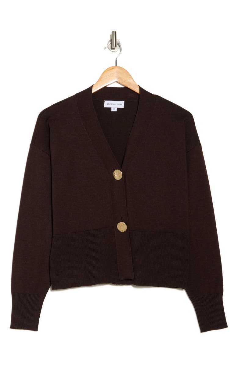 Gemma + Jane V-Neck Cardigan, Alternate, color, Dark Chocolate