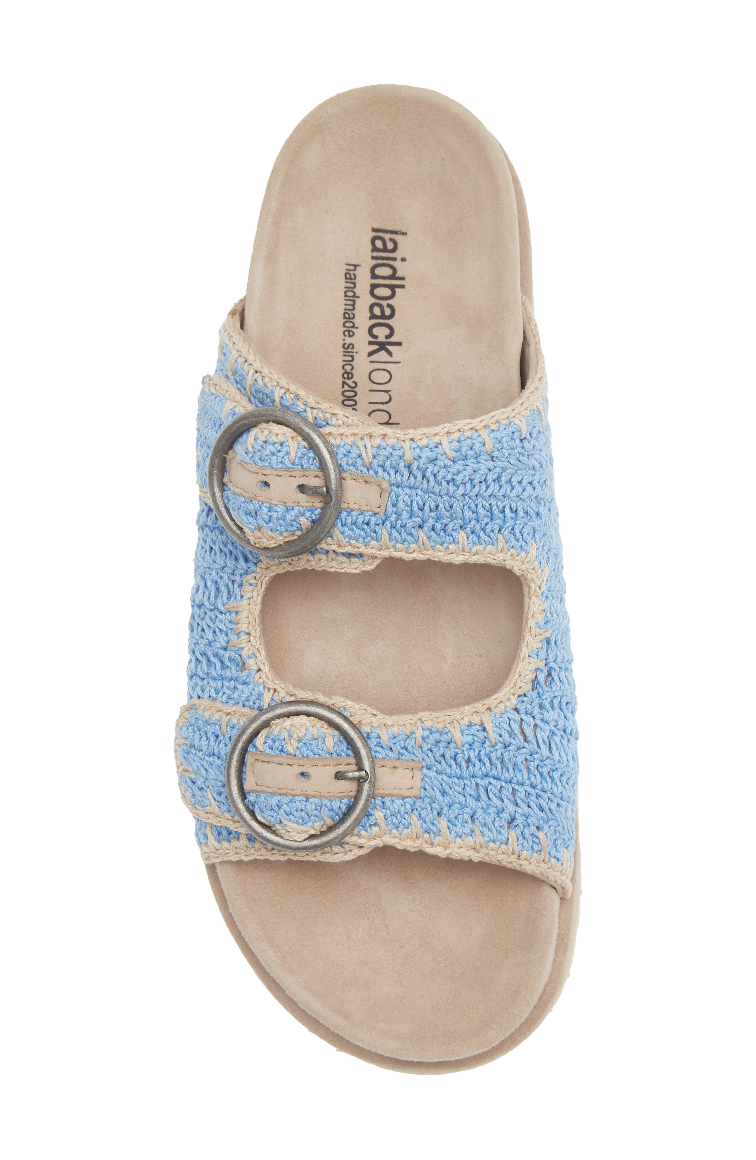 Clay Crochet Buckle Strap Slide Sandal, Alternate, color, SKY BLUE / NATURAL