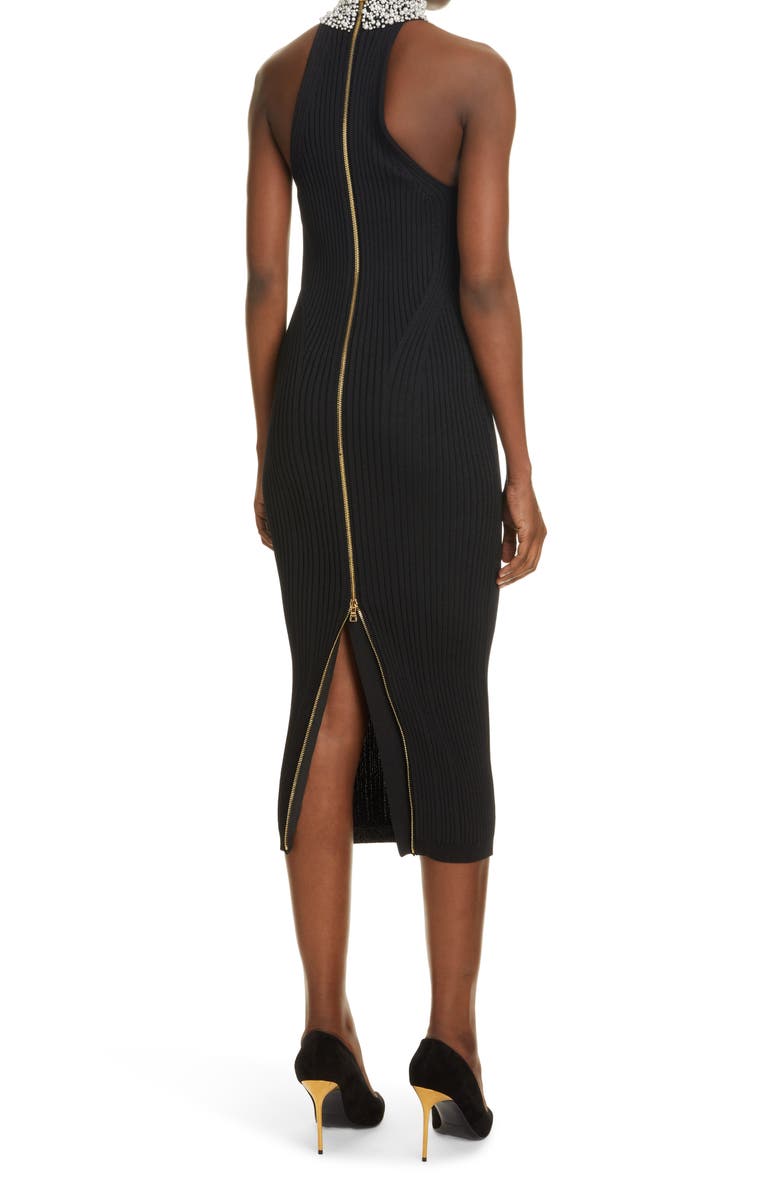 Balmain Embellished Rib Sheath Midi Dress, Alternate, color,