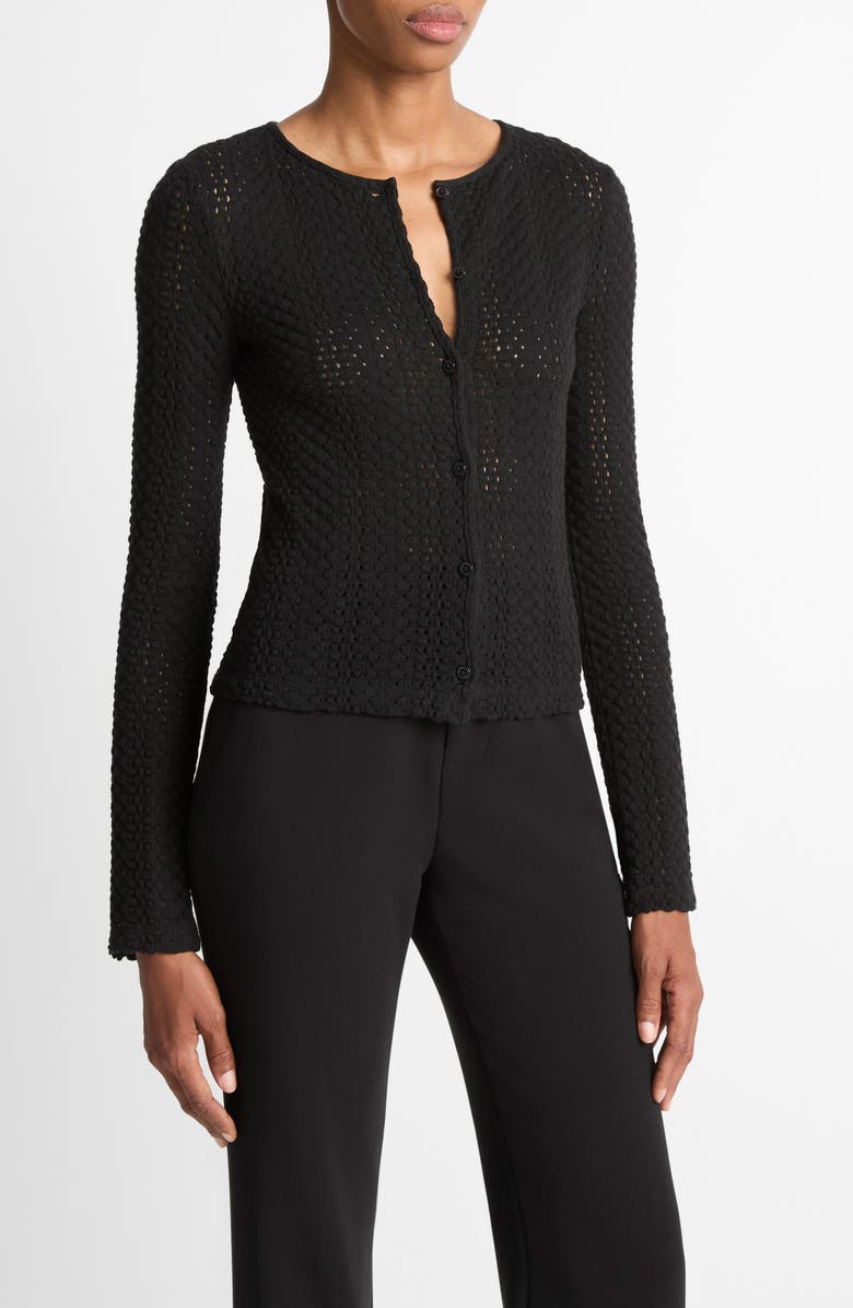 Vince Open Stitch Cardigan, Alternate, color, Black