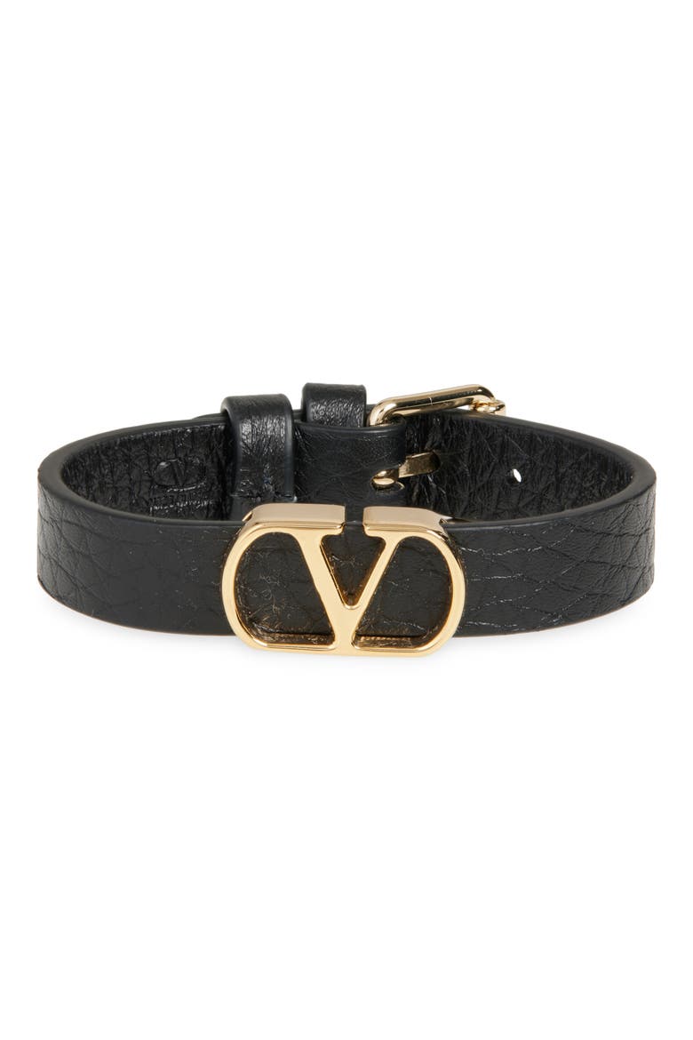 VLOGO Signature Leather Bracelet, Main, color, BLACK