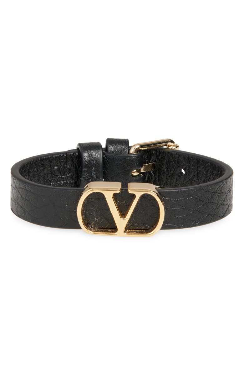 Valentino Garavani VLOGO Signature Leather Bracelet, Main, color, Black