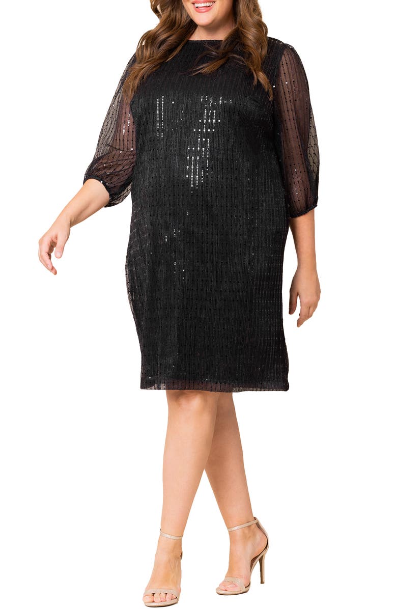 Kiyonna Sequin Splendor Shift Dress, Alternate, color, Onyx