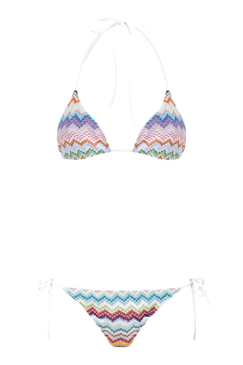 Triangle Bikini In Viscose Lamé With Pixel-effect Zig Zag Motif, Alternate, color, Multicoloured