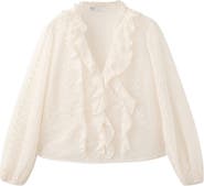 MANGO Ruffle Detail Embroidered Top