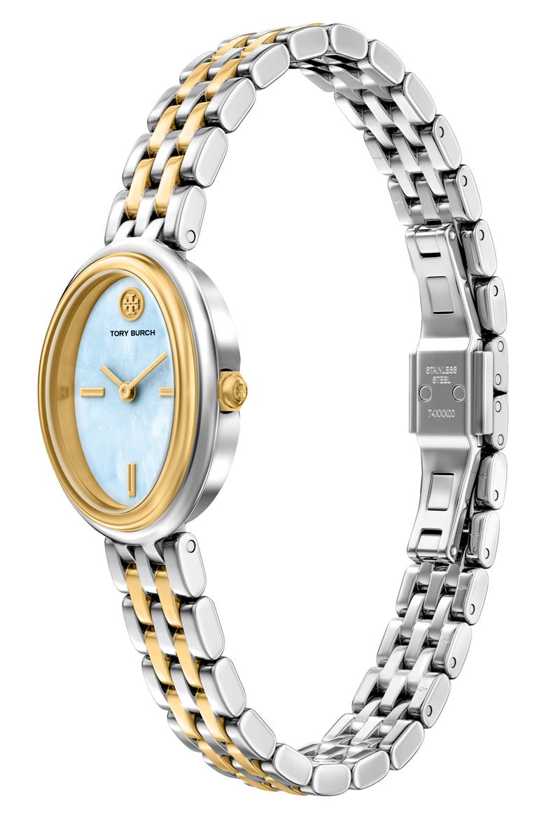 The Oval Bracelet Watch, 22mm x 28mm, Alternate, color, TWO TONE/ LT BLUE
