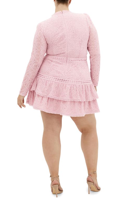 City Chic Gabriella Long Sleeve Lace Minidress In Pink