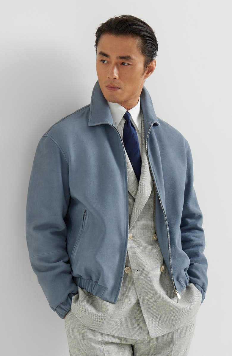 Brunello Cucinelli Nubuck outerwear jacket, Alternate, color, Slate