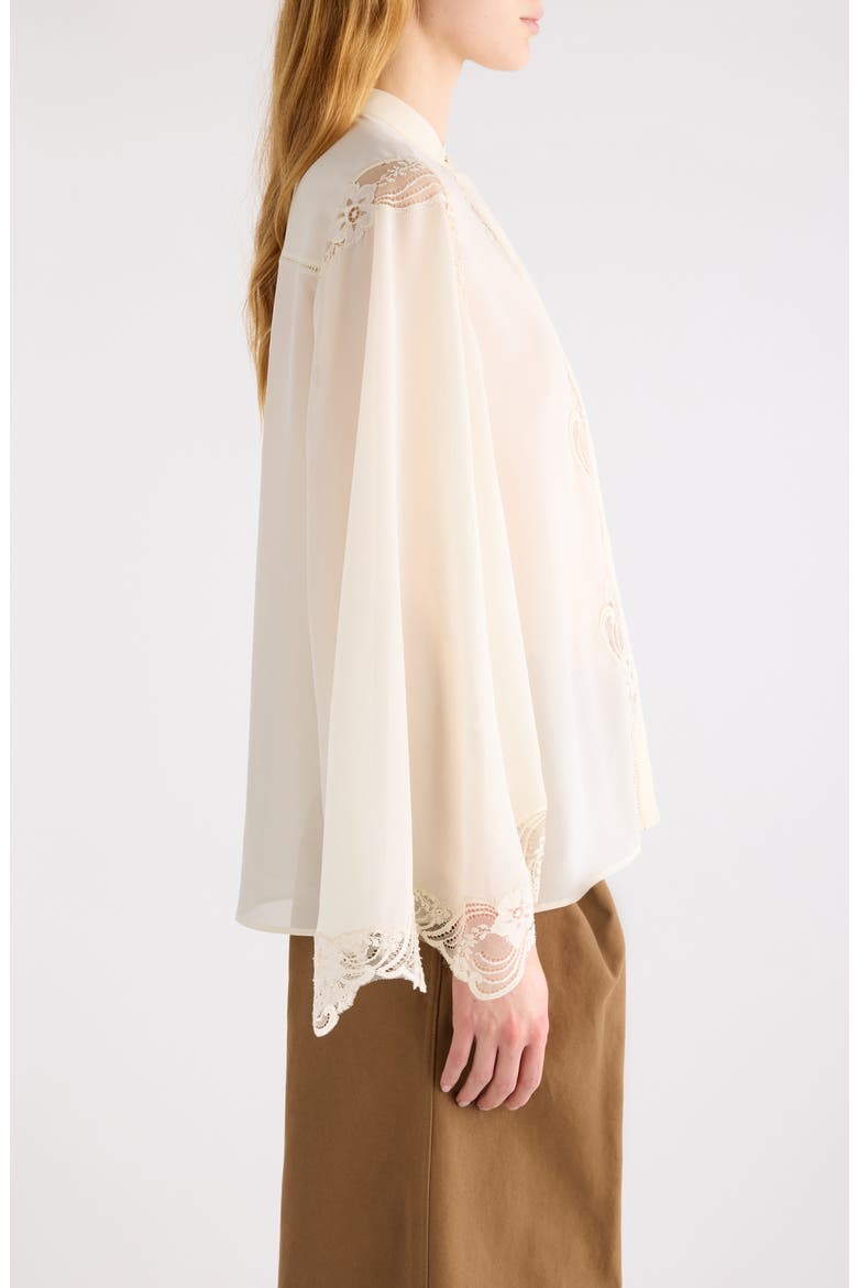 Silk Georgette & Lace Shirt, Alternate, color, PRISTINE WHITE