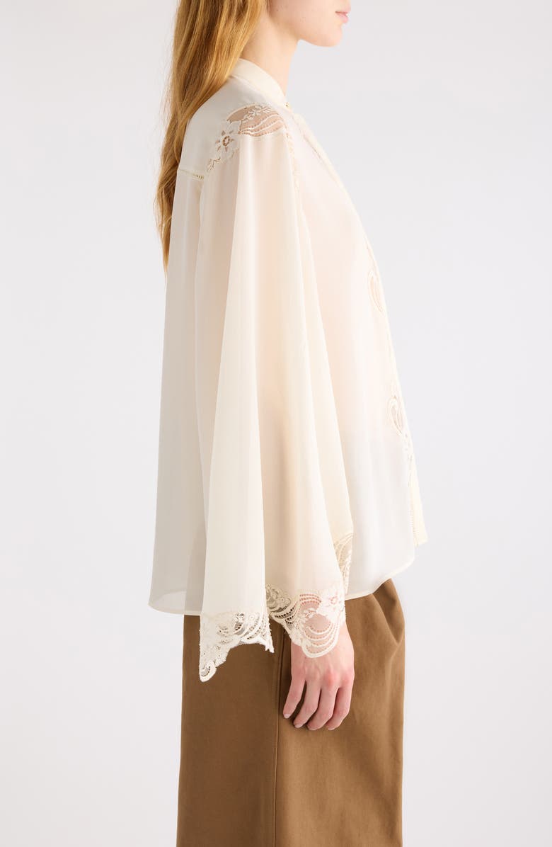 Chloé Silk Georgette & Lace Shirt, Alternate, color, Pristine White