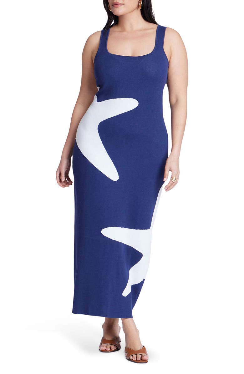 ELOQUII Star Intarsia Midi Sweater Dress, Main, color, 