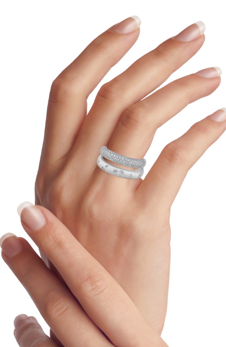 CZ by Kenneth Jay Lane Cubic Zirconia Double Band Ring, Alternate, color, Rhodium Plated Brass