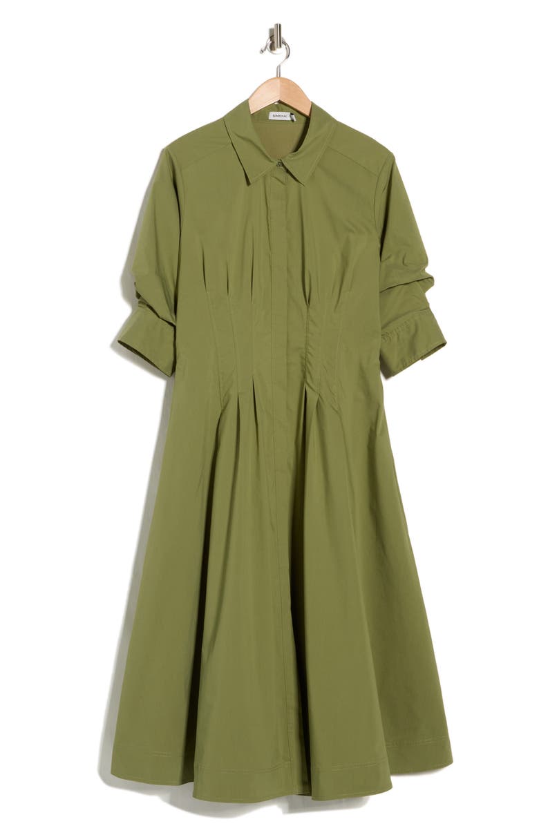 Simkhai Jazz Pintuck Midi Shirtdress, Alternate, color, Olive