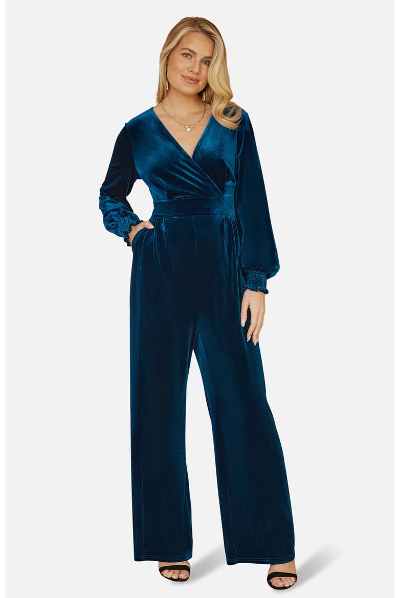 Velvet Long Sleeve Jumpsuit, Main, color, Teal