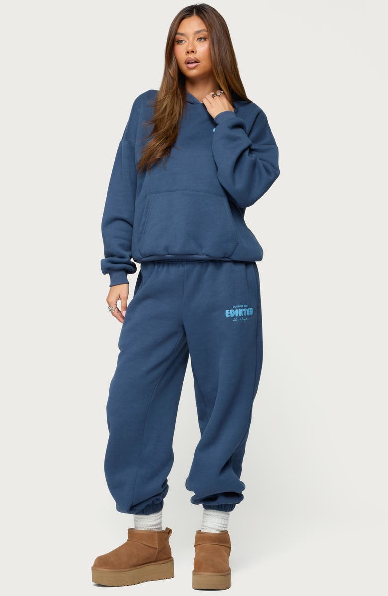 EDIKTED Lounge Edit Logo Sweatpants, Alternate, color, Navy