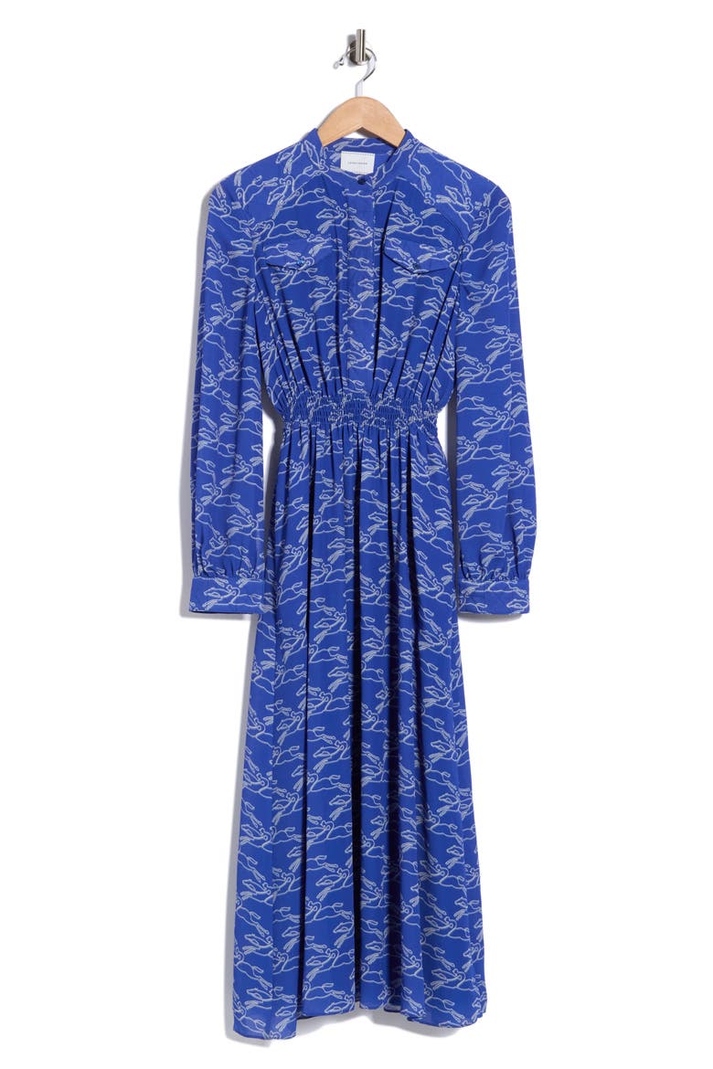 Long Sleeve Smocked Waist Midi Dress, Alternate, color, BLUE