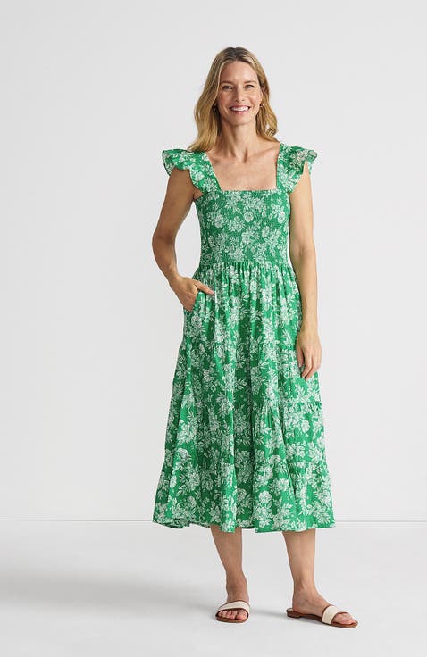 Chambray Smocked Dress with Ruffle Straps