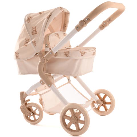 Teddy Single Doll Pram Beige & Bear Convertible 2 In 1, Kids 3+