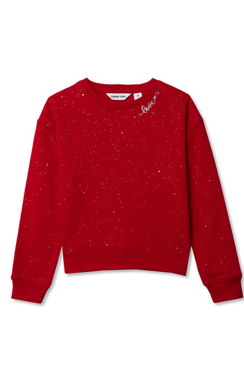 Lands' End Girls Crew Neck Embroidered Sweatshirt In Red