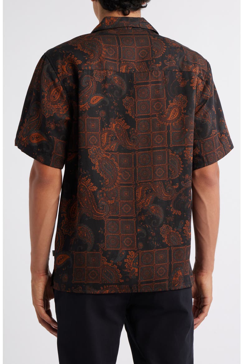 Didicot Geo & Paisley Print Lyocell Camp Shirt, Alternate, color, BLACK / BROWN