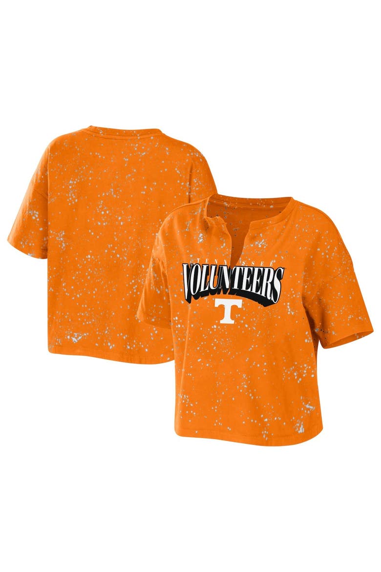 Women's WEAR by Erin Andrews Tennessee Orange Tennessee Volunteers Bleach Wash Splatter Cropped Notch Neck T-Shirt, Main, color, Orange