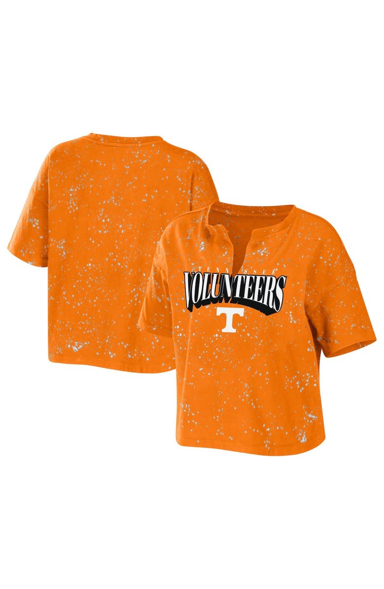 WEAR by Erin Andrews Women's WEAR by Erin Andrews Tennessee Orange Tennessee Volunteers Bleach Wash Splatter Cropped Notch Neck T-Shirt, Main, color, Orange
