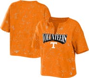WEAR by Erin Andrews Women's WEAR by Erin Andrews Tennessee Orange Tennessee Volunteers Bleach Wash Splatter Cropped Notch Neck T-Shirt