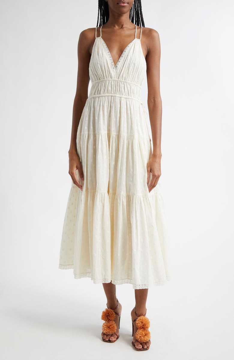 Ulla Johnson Freya Circle Jacquard Tiered Cotton Dress, Main, color, Pristine