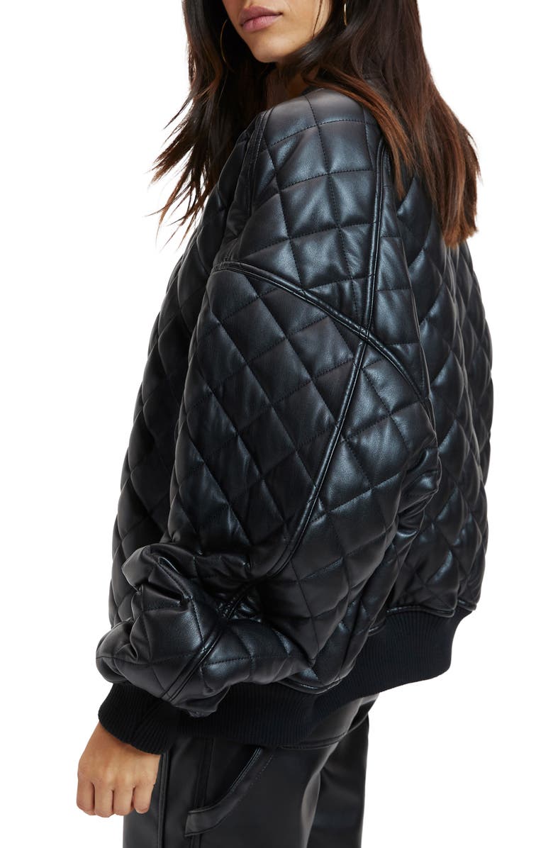 Good American Better Than Leather Faux Leather Quilted Bomber Jacket, Alternate, color,