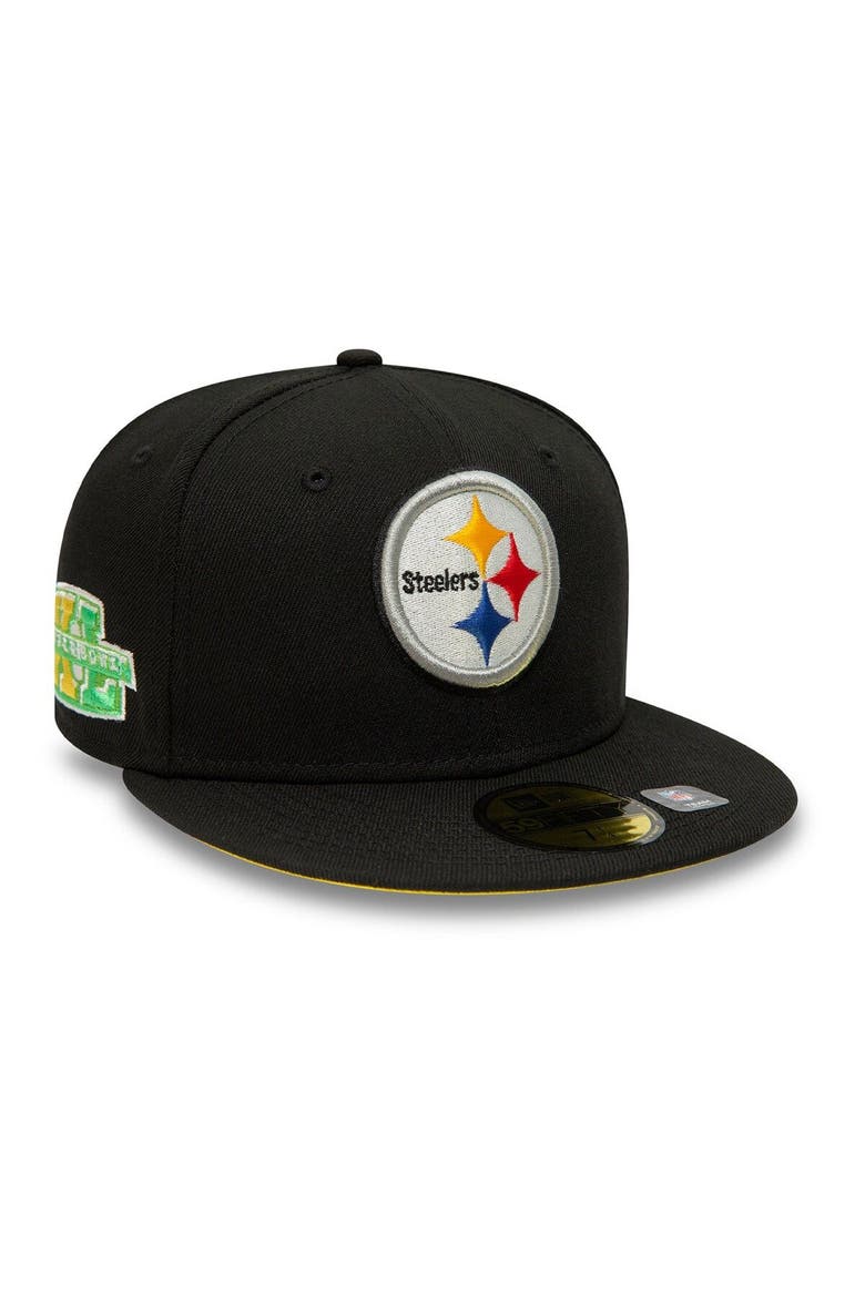 Men's New Era Black Pittsburgh Steelers Super Bowl XL Citrus Pop 59FIFTY Fitted Hat, Main, color, Black