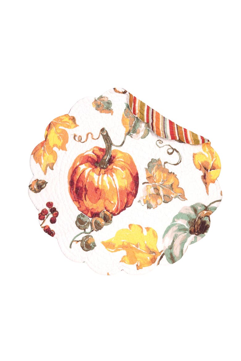 Watercolor Autumn Pumpkin 100% Cotton Round Set of 6 Placemats 17", Alternate, color, Orange