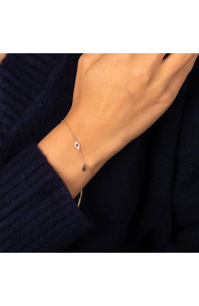 BY ADINA EDEN Diamond Pave X Sapphire Blue Evil Eye Charm Bracelet 14K, Alternate, color, 14K Gold