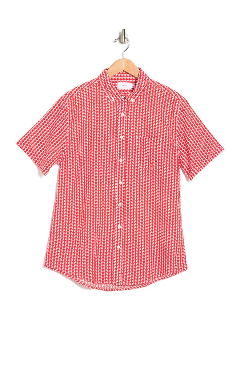 Onia Jack Linen Blend Geo Print Slim Fit Shirt, Alternate, color, 