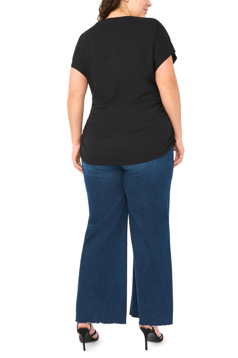 Shirred Dolman Short Sleeve Ponte Top, Alternate, color, RICH BLACK 060