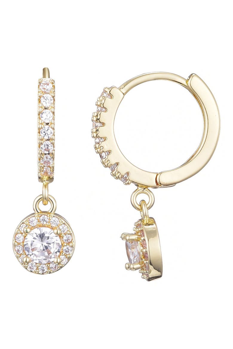 Cubic Zirconia Halo Drop Huggie Hoop Earrings, Alternate, color, GOLD