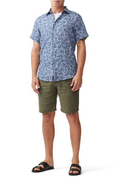 Rodd & Gunn Avonside Sports Fit Floral Short Sleeve Linen Button-up Shirt In Chambray