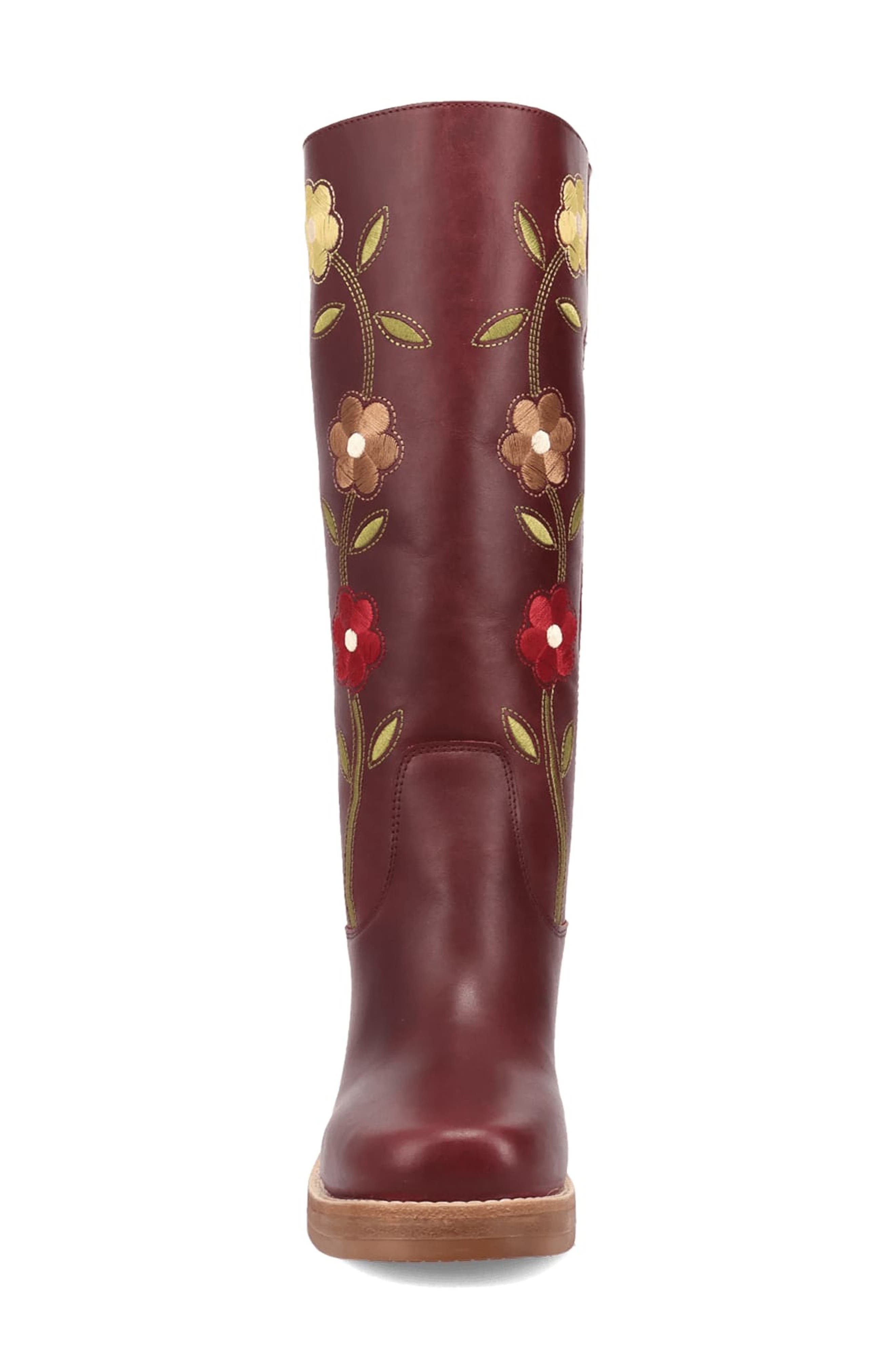 Bloom Embroidered Boot, Alternate, color, MERLOT