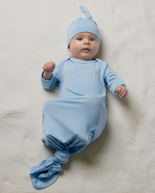 Kindred Bravely Knotted Baby Gown And Hat In Blue
