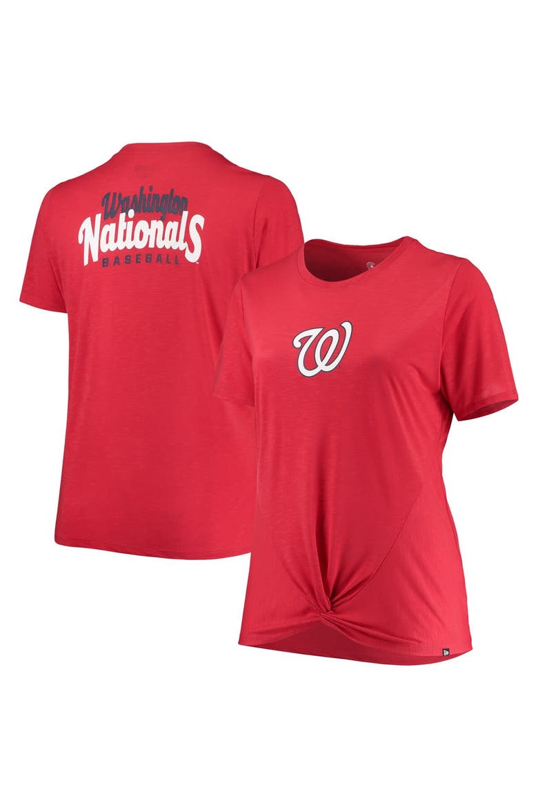 Women's New Era Red Washington Nationals Plus Size 2-Hit Front Knot T-Shirt, Main, color, Red