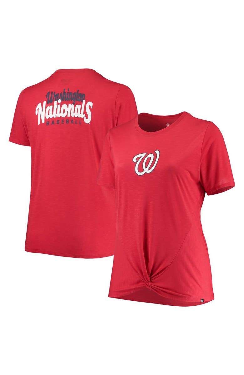 New Era Women's New Era Red Washington Nationals Plus Size 2-Hit Front Knot T-Shirt, Main, color, Red