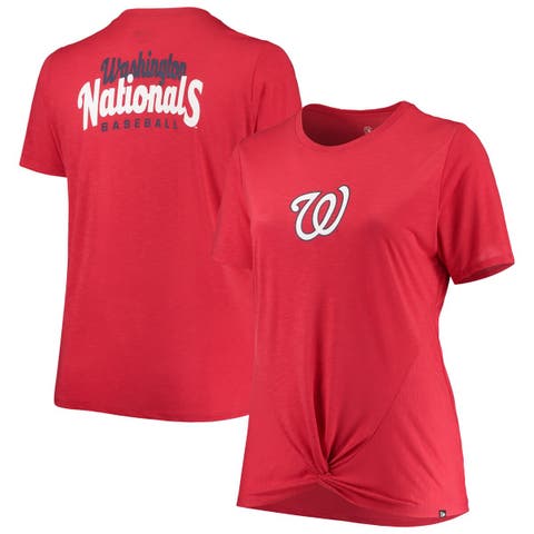 Women's New Era Red Washington Nationals Plus Size 2-Hit Front Knot T-Shirt