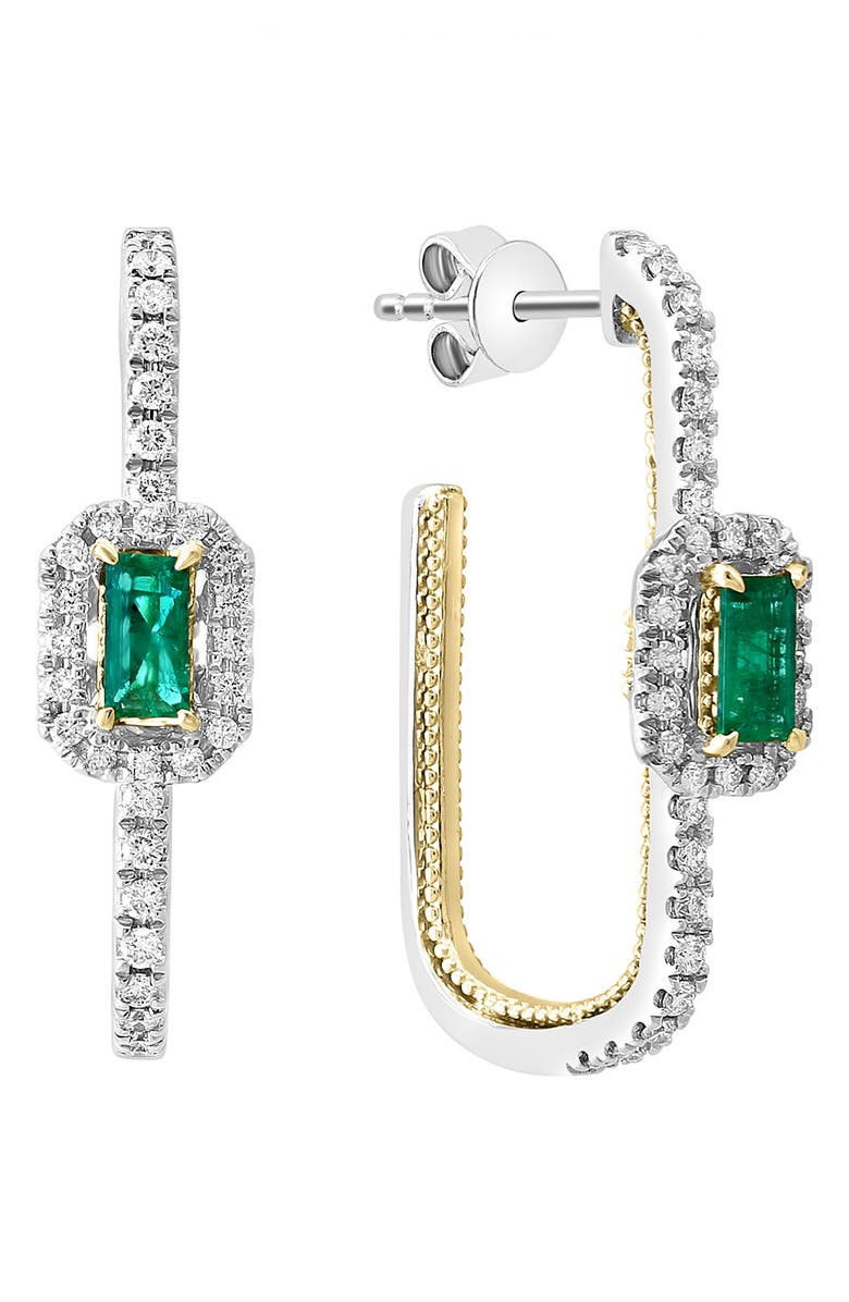 EFFY Two-Tone 14K Gold Emerald & Diamond Hoop Earrings - 0.48ct., Alternate, color,