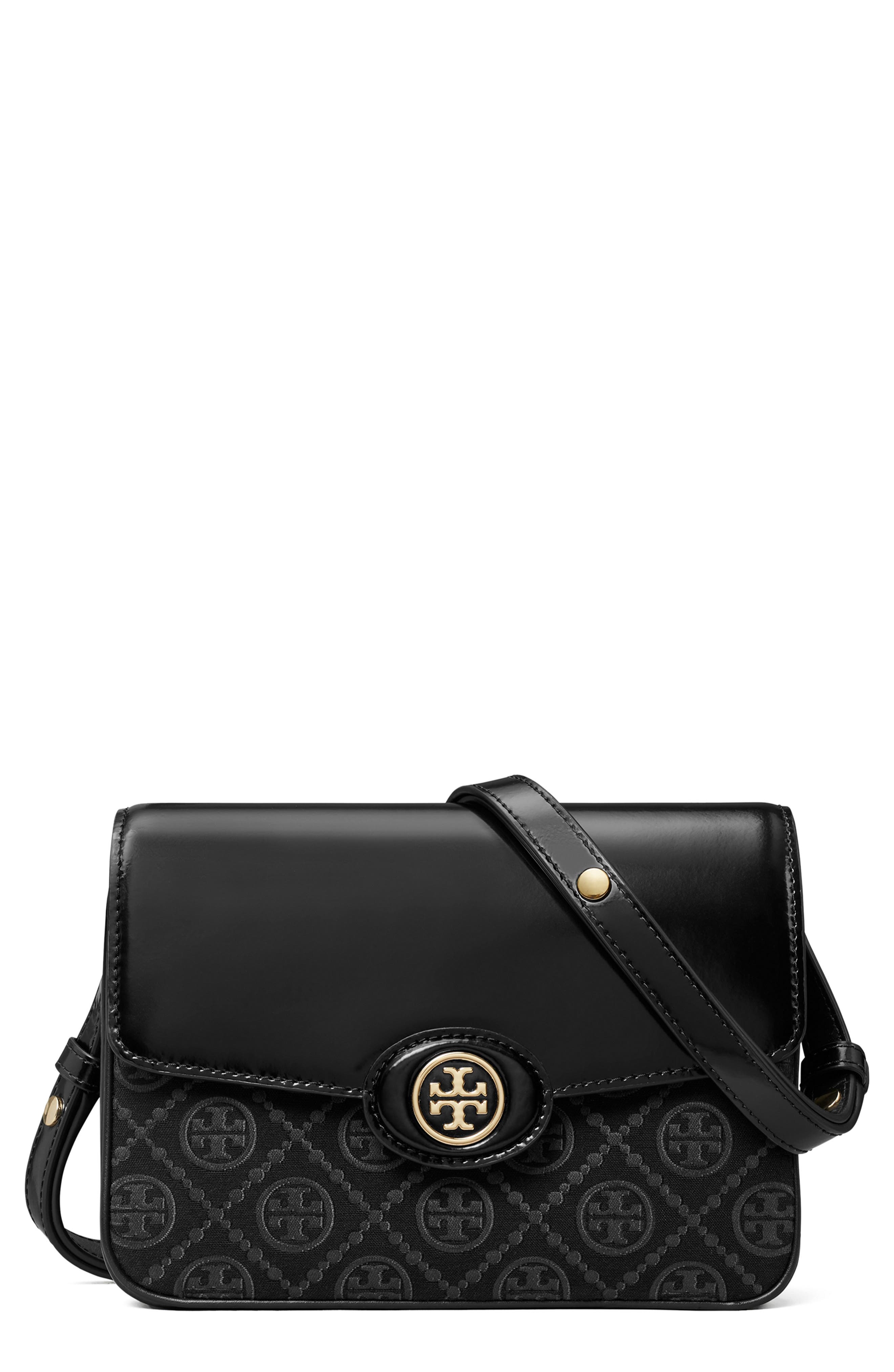 Tory Burch RobinsonT Monogram Jacquard & Leather Convertible Shoulder Bag, Main, color, 