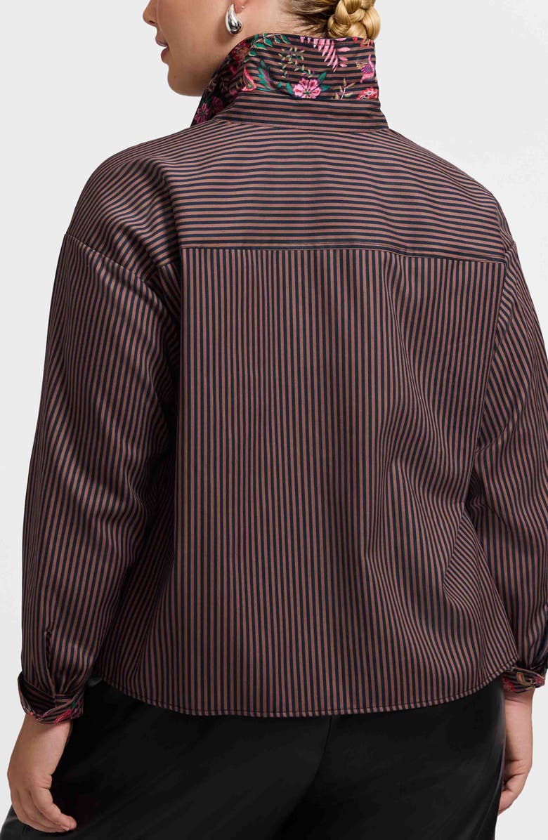 Foxcroft Marina Contrast Pocket Stripe Cotton Poplin Button-Up Shirt, Alternate, color, Brown Multi