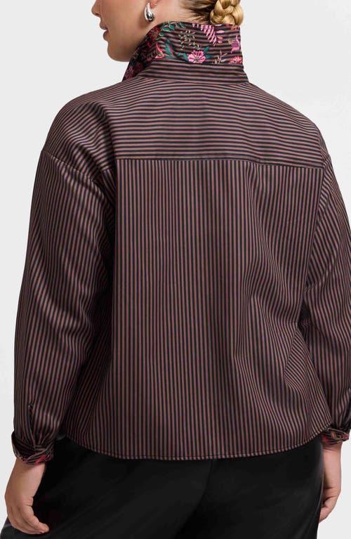 Foxcroft Marina Contrast Pocket Stripe Cotton Poplin Button-up Shirt In Gold